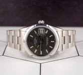 Rolex Date 34mm Ladies Grey Motif Dial Smooth Oyster Steel Watch 15000